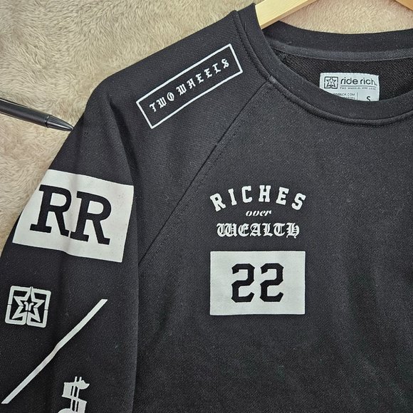 Ride Rich Sweatshirt Men's Size S Black Motorcycle Riding Long Sleeve Biker - Picture 6 of 11
